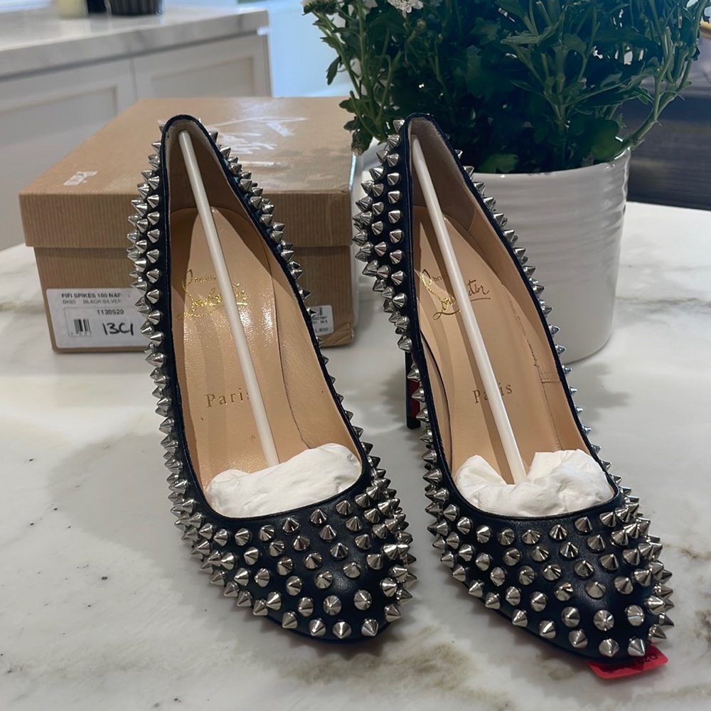 Louboutin Fifi Spikes 100 Nappa leather heel - Black/silver